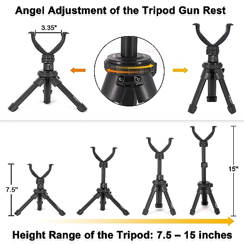 HUNTPAL Rfie Rest Bench Stand Shooting Stick Tripod Gun Rest for Range Table Shooting Target Practice, Portable Adjustable Height Compact Aluminum Construction Shooting Support