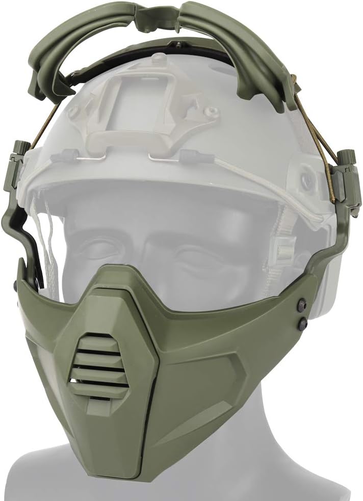 Airsoft Tactical Paintball Half Face Protection Removable Mask and Goggles Set Attach to Helmet (Green