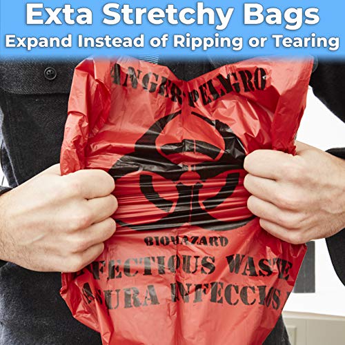 No Leak, Hospital Grade Biohazard Waste Bags 150 Pk. 10 Gallon, 24" Red Trash Liner With Hazard Symbol For Infectious Waste Disposal. Best Small Lab Can Liners For Labeling Biohazardous Trash Safely #TOP5