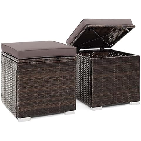 Tangkula 2-Piece Patio Ottomans with Hidden Storage Space Cover