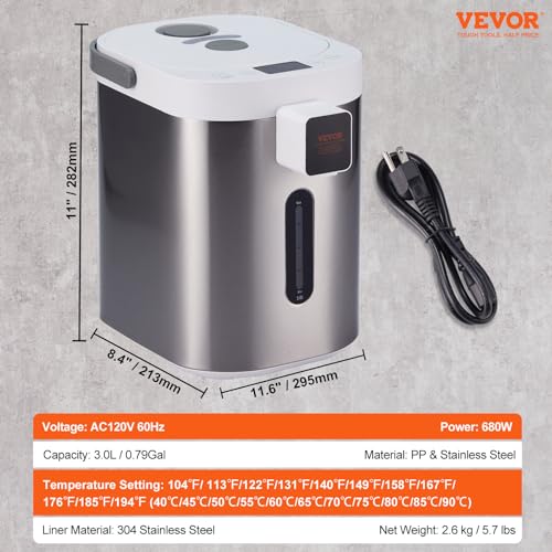 Image of VEVOR Hot Water Dispenser, Adjustable 11 Temperatures Water Boiler and Warmer, 304 Stainless Steel Countertop Water Heater, with LCD and Child Lock, for Tea, Coffee and Baby Formula, 3L /102 oz