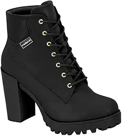 Bota Feminina Moleca Coturno Tratorada Cadarço Salto Alto