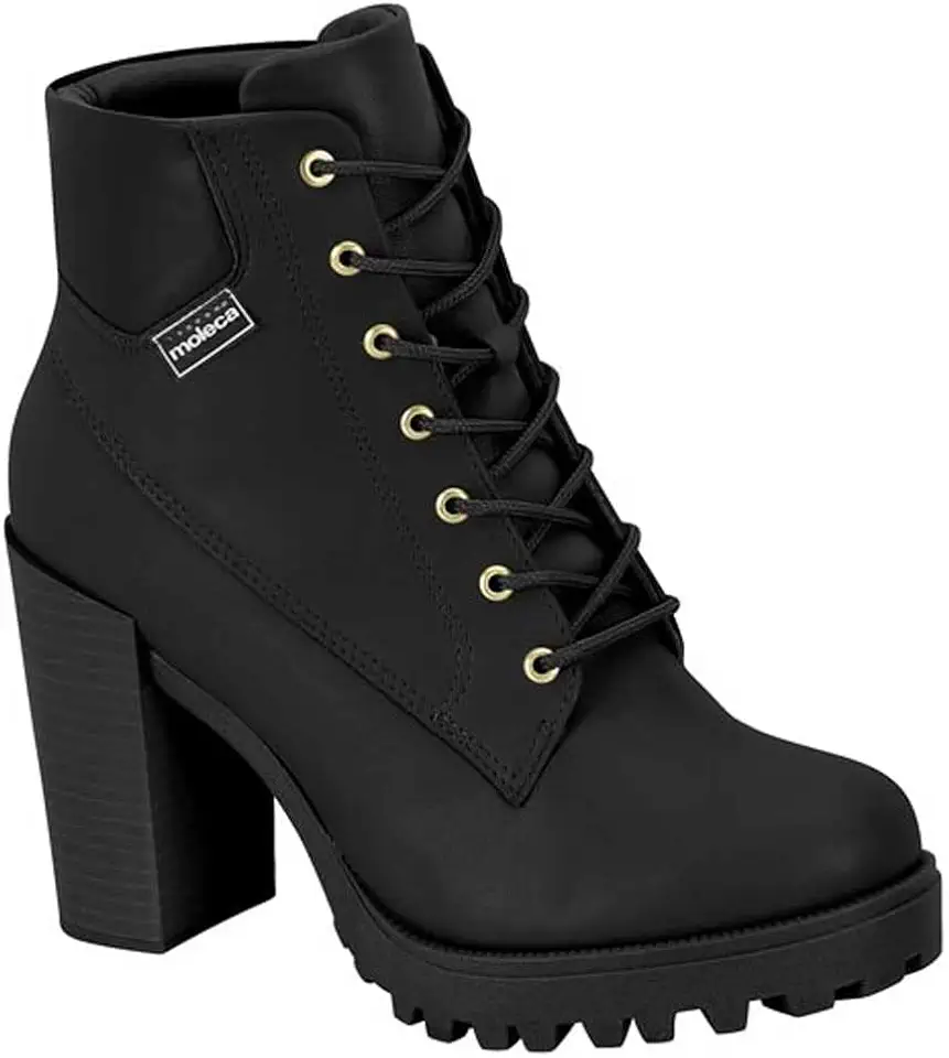 Bota Feminina Moleca Coturno Tratorada Cadarço Salto Alto