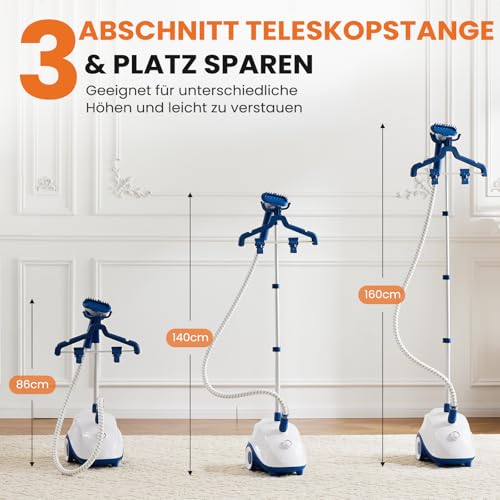 Sweetcrispy Kleiderdampfer 1500 W, leistungsstarker Steamer, vertikaler Dampfbügler mit Rollen, 1,7 L Wassertank (bis zu 55 Min.), professioneller Faltenentferner, Aufheizzeit 45 Sek