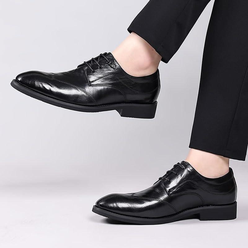 Gray Dress Shoes for Men Lace Up Faux Patent Leather Oxford Shoes Vintage Leather Platform Shoes(10)2