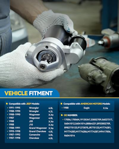 Image of PHILTOP Starter, 17006 Starter Motor for Jeep American Motors,17006N | Cherokee 1987-1998 4.0L Wrangler 1991-1995 1997-1998 4.0L Grand Cherokee 1993-1998 4.0L Wrangler 1988-1990 4.2L Replace 17006