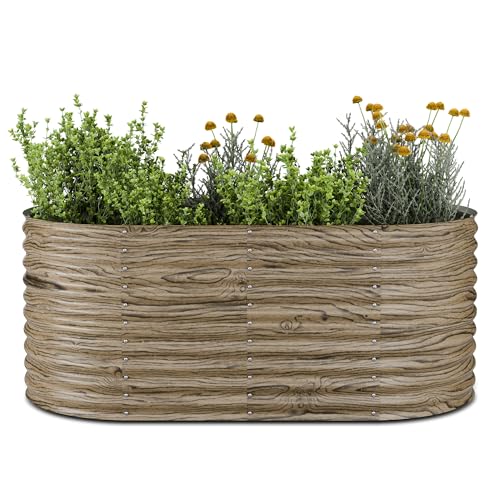 blumfeldt High Grow Hochbeet, Ergonomisches 1.169 L Ovales Beet In Holzoptik, Wetterfestes Verzinktes Metall Für Blumen, Kräuter & Gemüse – Rostbeständig Mit Offener Bodenstruktur & Einfache Montage