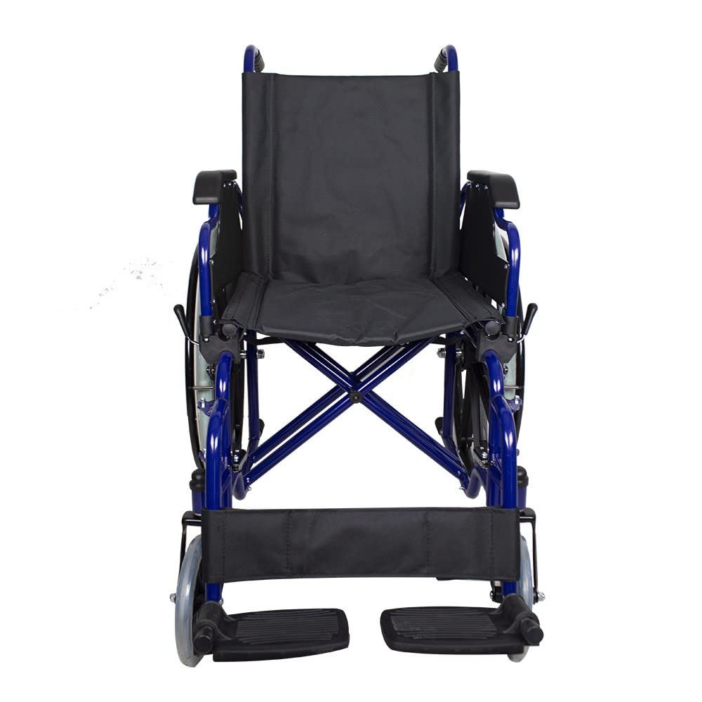 Mobiclinic, Model Giralda, Wózek inwalidzki dla osób niepełnosprawnych, składany, ortopedyczny, stal podnóżek, podłokietnik, kolor niebieski, siedzisko 43 cm, ultralekki