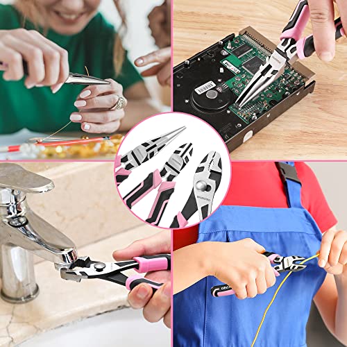 WORKPRO 3-Piece Pliers Set, Pink Tool Set Including Needle Nose & Diagonal Cutting & Slip Joint Pliers for Plumbing, Automotive and General Applications - Pink Ribbon - Image 6