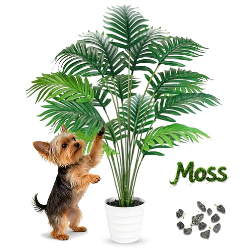 Der Rose 28" Fake Palm Tree Tall Artificial Plants Areca Faux Trees Indoor in White Pot for Home Office Living Room Floor Porch Balcony Decor White-palm Tree