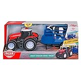 Dickie Toys - Massey Ferguson Spielzeug-Traktor mit Tieranhänger & Kuh - Spielzeugauto für den Bauernhof mit Licht & Sound (inkl. Batterien), für Kinder ab 3 Jahre, 26 cm