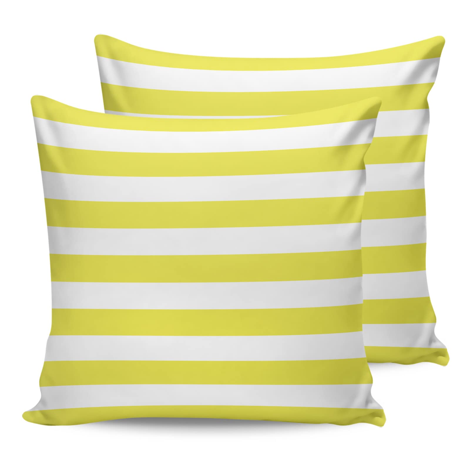ALAGEO Outdoor Waterproof Pillow Covers for Patio Furniture Yellow and White Stripes Decorative Throw Pillow Cover Solid Striped Pillowcases Set of 2 Cushion Case for Sofa Couch Chair 18 x 18 in