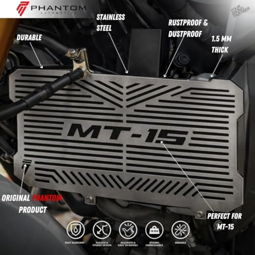 Image of Phantom Radiator Guard Yamaaha MT-15 | Version 2 | 1.5 mm Stainless Steel | Rustproof & Dustproof | Gloss Finish -Silver