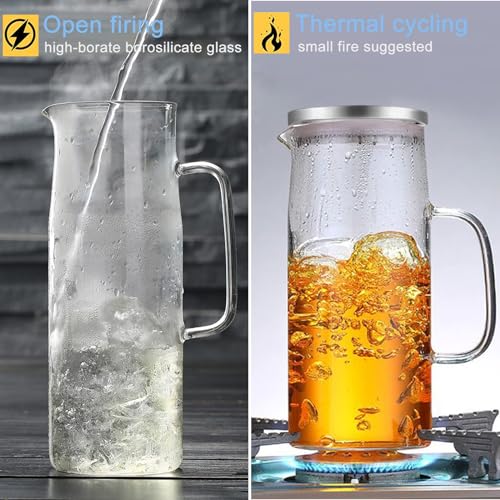 Miniatura 4 de Diompirux 1,5 Litros Transparente Y Resistente Al Calor Botella, Jarra De Vidrio Con Tapa Y Cepillo, Limpieza Fáciles De Limpiar, Para Agua Fría Caliente, Té Helado, Vino, Café, Leche Y Zumo