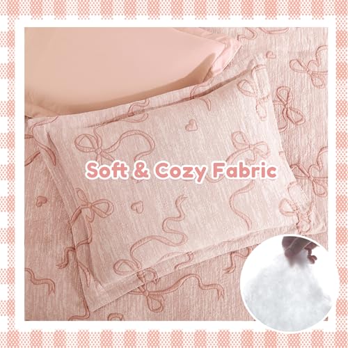 Image of Twin Girls Bedding Set - 5 Pieces Bow Comforter Set Jacquard Bed in a Bag