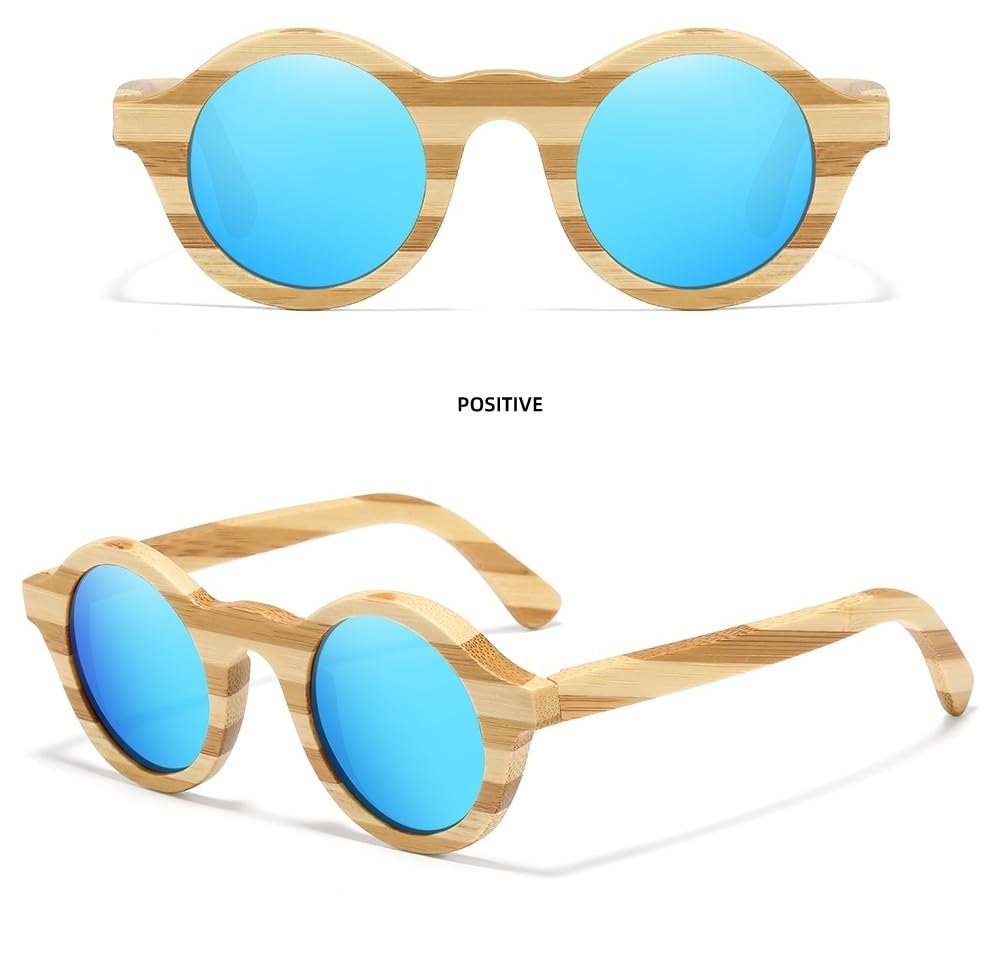 Gafas de sol de madera de bambú cebra natural para adultos, hechas a mano, polarizadas, con revestimiento de espejo, con estuche.