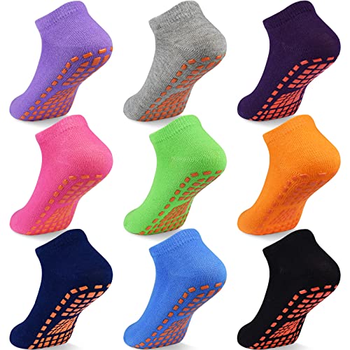 ELUTONG Toddler Trampoline Socks - Kids Non Slip Grips Ankle Socks, Low Cut Anti-Skid Floor Unisex Stoppers Socks for 2-5 Years Children Boys and Girls, 9 Pairs