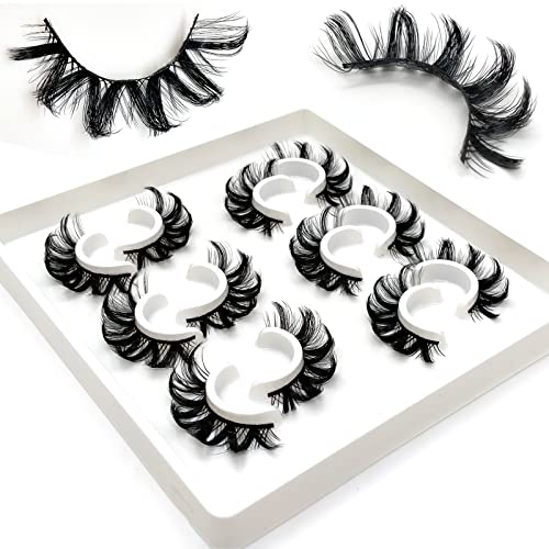 Kmilro 6 Pairs 6D Fluffy Lashes 20mm Mink Lashes Long, Dramatic False Eyelashes Natural Look, Wispy Faux Mink Lashes Pack