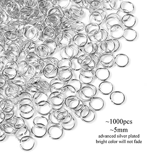 1000 Pcs 5Mm Open Jump Rings Silver Plated Jump Rings For Jewelry Making Jump Rings Bulk For Diy Craft Earring Necklace Bracelet Pendant Choker Jewelry Making Findings And Key Ring Chain (Silver, 5Mm) #TOP2