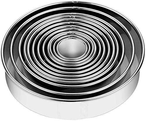 KSPOWWIN 12 Pieces Stainless Steel Cookie Cutter Set Biscuit Plain Edge Round Cutters Metal Ring Baking Molds Stainless Steel Cookie And Dough Biscuit Muffins Cutters in Graduated Sizes
