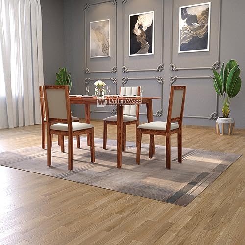 Image of DRIFTINGWOOD Tiya Dining Table 4 Seater | Four Seater Dinning Table with 4 Chairs for Home | Rosewood, Honey Finish, Self Assembly(DIY)