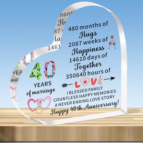JMIMO Regalo de aniversario de boda de rubí número 40 para ella y él, regalos de matrimonio de 40 años para pareja, esposa, marido, regalo de recuerdo acrílico en forma de corazón JMIMO Regalo de aniversario de boda de rubí número 40 para ella y él, regalos de matrimonio de 40 años para pareja, esposa, marido, regalo de recuerdo acrílico en forma de corazón