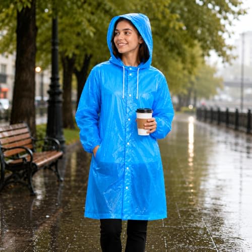 Image of EVA Poncho Raincoat for Men and Women, Lightweight Waterproof with Hood, Adjustable Drawstring, Snap Button Closure, Reusable