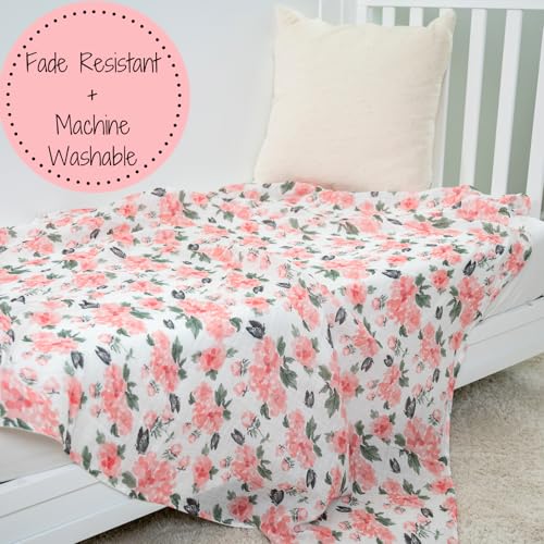 Image of LollyBanks Muslin Swaddle Blankets for Girls, Large 47 x 47 Inches Soft Swaddles for Newborns, 100% Cotton Breathable and Lightweight Baby Blanket, Baby Essentials, Registry (Pink Peony Print)