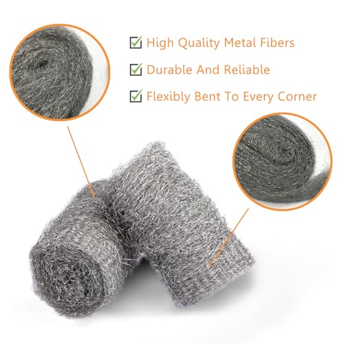 Image of Alabrocon Bulk Steel Wool Roll Kit, Steel Wool 0000 15PCS, 15 Pack x 1.6FT | Gap Blocker, 0000 Steel Wool Keep Mice Away from Holes, Siding, Pipeline, Vents in Garden, House, Garage