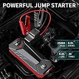 Jump Starter, YABER 2500A Peak 23800mAh Portable Car Battery Booster Pack(up to 8.0L Gas, 8.0L Diesel Engine) 12V UltraSafe Lithium Jump Starter Box with Reverse Charging Tech&Safety Hammer - 2