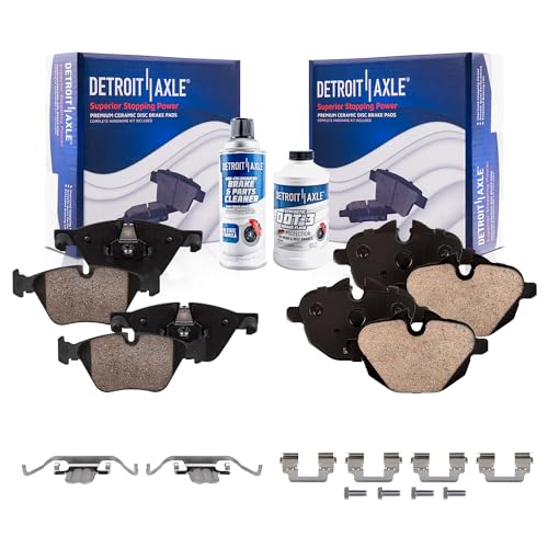 Image of Detroit Axle - Brake Pads for 2011-2016 BMW 528i, 2012-2016 528i xDrive, Ceramic Brake Pads w /Hardware 2013 2014 2015 Front and Rear Replacement Brakes [Excluding Performance Brakes]