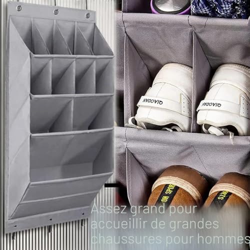 Rangement Suspendu,Étagère à chaussures,Rangement de Chaussure Suspendu Sur Porte Mural,Support Suspendus à 4 Niveaux avec 3 Crochets,pour Chambres,Salles de Bains,Cuisines(Gris) – vue 6