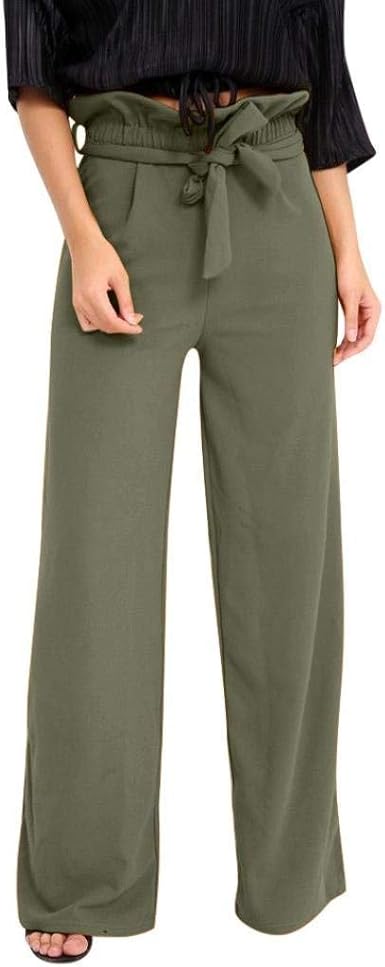 Pantalones De Mujer Cintura Ancho Cinturón Altavoz Alta Correa Modernas  Casual Hoja De Loto con Cinturón Color Sólido Pantalón Casual Pantalones  (Color : Armeegrün, Size : M): Amazon.es: Ropa