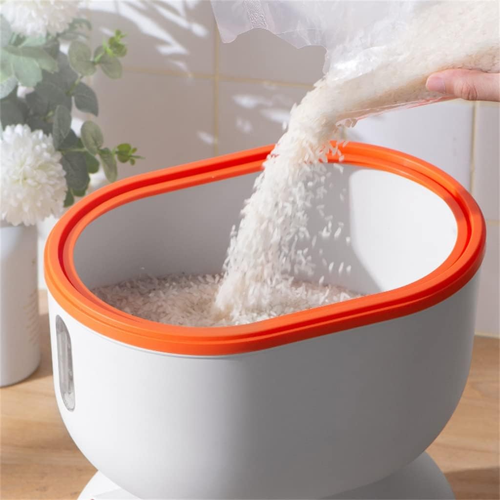 Automatic Grain Storage Tank with Measuring Cup Container Dispenser Rice Box Bucket(Orange,Small)