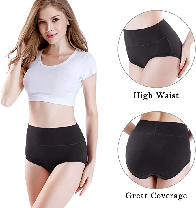Image of DIVING DEEP Women's High Waisted Cotton Underwear Ladies Soft Briefs Panties | Women Antibacterial Cotton Hipster Panty | Women's Seamless High -Rise Panties Hipster (Pack of 4)