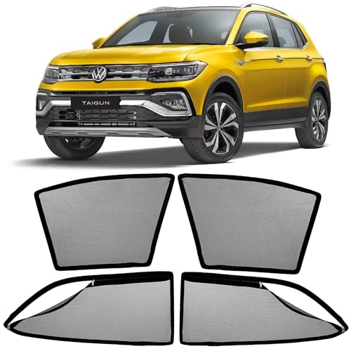 Image of AutoStory Magnetic Car Sunshade for Taigun | Front Half Cut for Mirror Visibility + Rear Full Coverage with Zipper | Heavy Heat & UV Protection | Privacy Side Window Curtains Shades