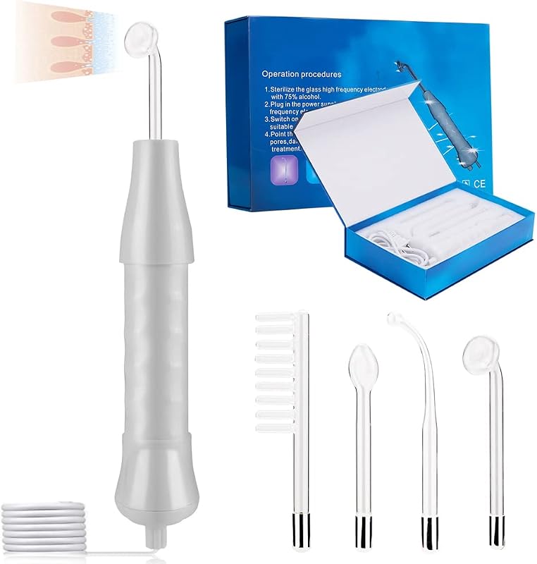 TECHVIDA Handheld Red Light Electrotherapy High Frequency Cosmetology Instrument, High Frequency Facial Wand,4 in 1 Portable High Frequency Facial Skin Machine for Facial Hair Eye Massage