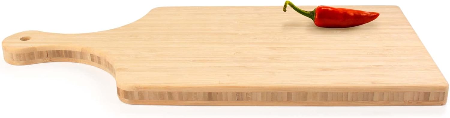 BambooMN Bamboo Paddle Cutting and Serving Board, Charcuterie Boards for Meat, Vegetables, Fruits, Bread, Kitchen Cutting Board with Handle - 17" x 8" x 0.75" - 1 Piece