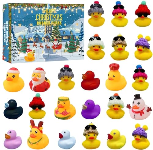 livre Duck Calendrier de l'Avent 2025, 24 jours de Noël, compte à rebours en caoutchouc, cadeaux de vacances amusants, calendrier de l'Avent de Noël (lot B)