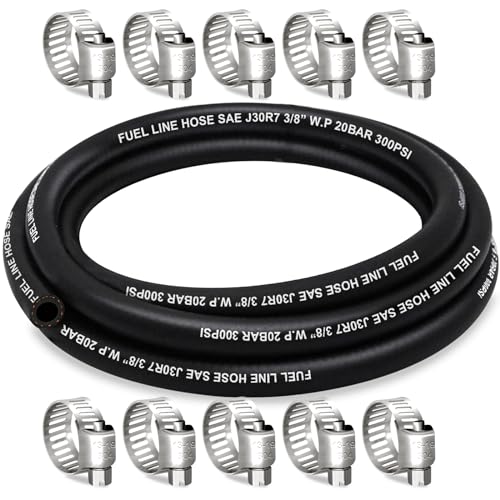 HOUSUN Fuel Line 3/8 Inch ID Fuel Hose 10FT J30R7 Fuel Line Hose NBR with 10 Clamps.