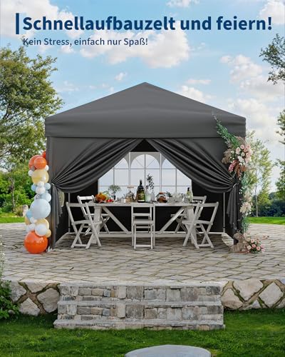 Faltpavillon 3x3 m wasserdicht stabil mit 4 Seitenwänden – Pop up Pavillon faltbar aus 420D Oxford, UV-Schutz 50+, 3-Fach höhenverstellbar, Partyzelt mit Tragetasche für Garten & Outdoor Grau