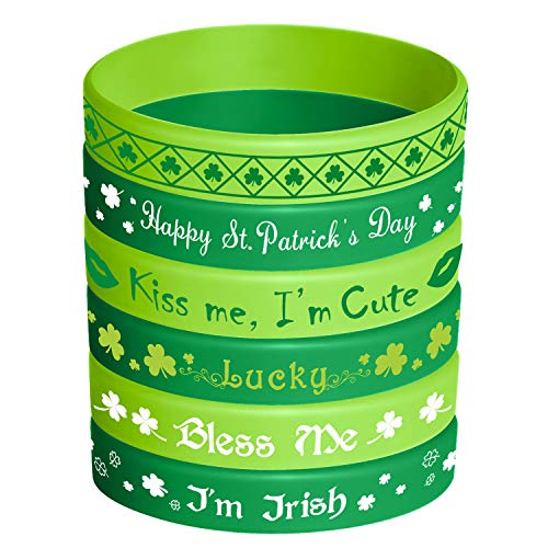 TUPARKA St Patricks Day Rubber Wristbands Silicone Shamrock Irish Wristband Bracelet for Party Favors Kids School Gifts Supplies 36 Pcs 6 Styles