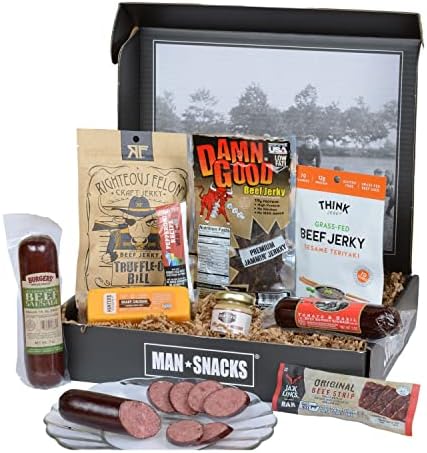ManSnacks - BEEF BEEF BEEF - A Manly Assortment Of Beef Jerky, Sausage And Grub For The Meat Lover, All Packed In A Fun, Manly Gift Box. Summer Sausage, Jerky, Sharp Cheddar Cheese, Beef Bar, Pepperoni Sticks, Stone Ground Mustard.