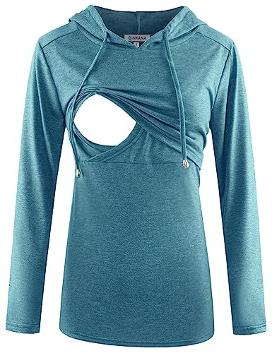 Image of GINKANA Women's Nursing Hoodie Sweatshirt Long Sleeves Breastfeeding Maternity Tops Casual Clothes