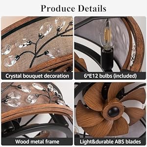 Wwm low profile farmhouse ceiling fan with light20 rustic flush mount ceiling fans with remote modern caged crystal ceiling fans with lightsceiling lights fixture with fan 6 e12 bulb includ  urban country home decor
