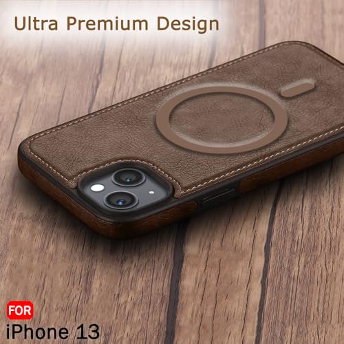 Image of TheGiftKart Genuine Leather Finish Back Cover Case for iPhone 13 | Shockproof Design | Raised Edges for Camera & Screen Protection | Stunning Minimalist Design Case Cover (MagSafe Compatible, Brown)