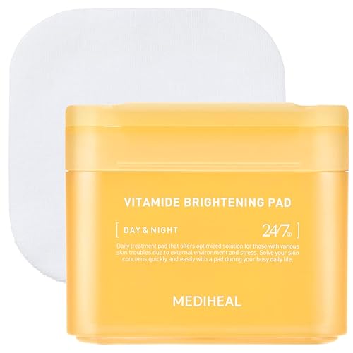 MEDIHEAL Vitamide Brightening Pad - Almohadillas hipoalergénicas veganas para la cara con niacinamida, espino cerval de mar, almohadillas para