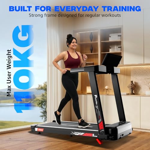 Image of PowerMax Fitness TDM-95 4HP BLDC Motorized Treadmill for Home Use | 1.0-10 km /h Speed | 2-Level Manual Incline | Running Surface 950 x 385mm | LED Display | 12 Programs | Shock Absorption System