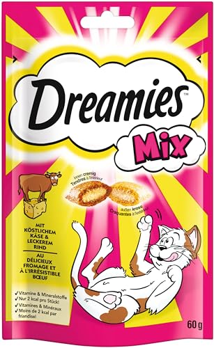 Dreamies Mix Katzensnacks mit Rind & Käse – Außen knusprig & innen cremig – 6 x 60g