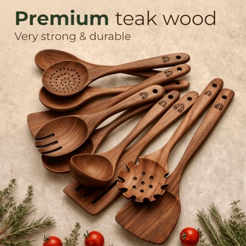 Wooden Spoons for Cooking – 10 Pcs Non Toxic Teak Kitchen Utensils Set - image 2